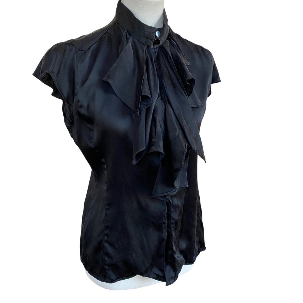 Zoa Blouse Ruffle Front Fitted Sexy Secretary Shirt Silk Career Career Sz Medium - Picture 12 of 12